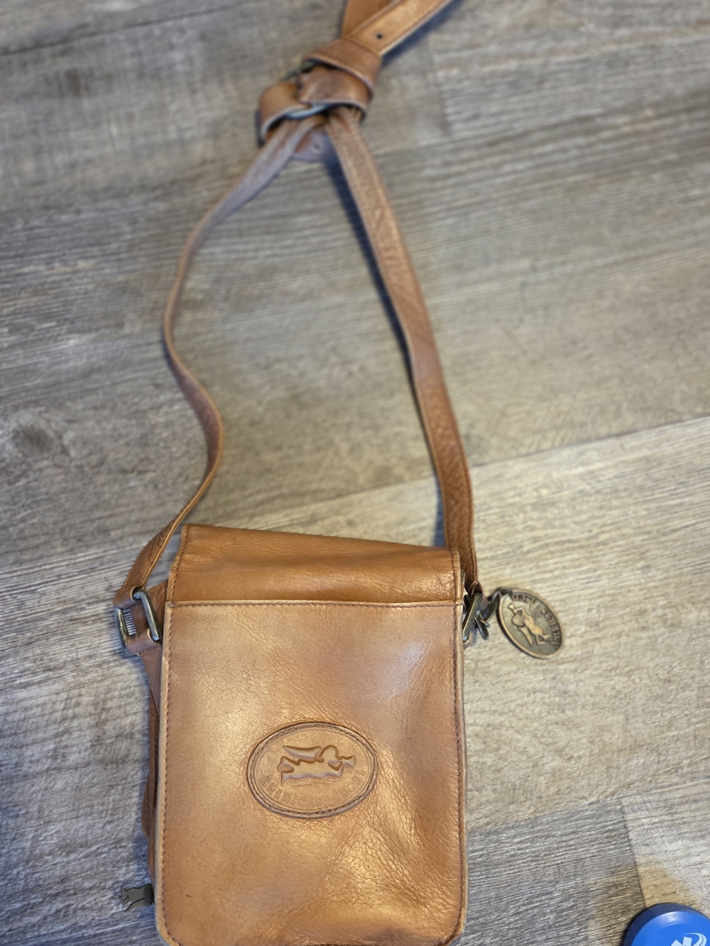 Leather Crossbody Small Purse with American Angel Logo - Tan